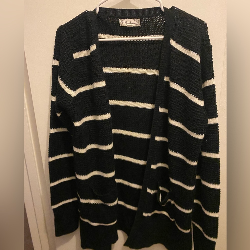 Moondance black and white striped cardigan with pockets XL